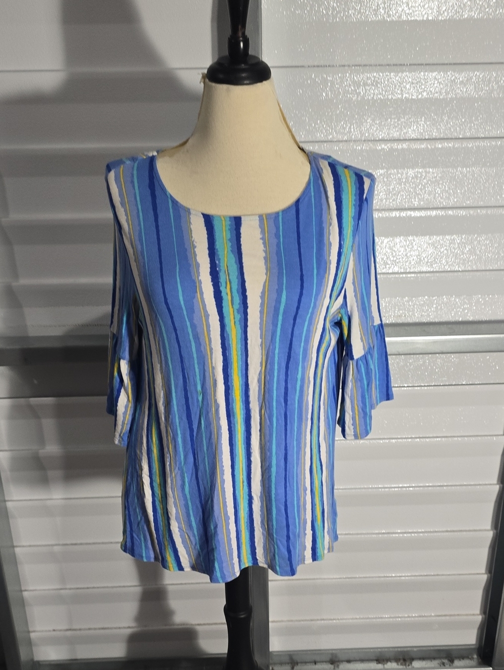 Ruby Rd. Blue, White & Yellow Striped Blouse Size PM